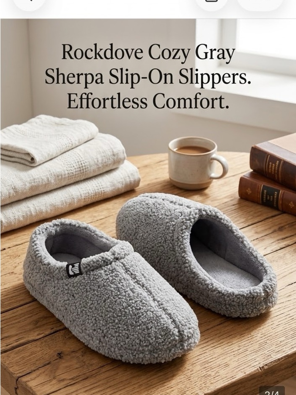 Cozy Gray Sherpa Slip-On Slippers by Rockdove